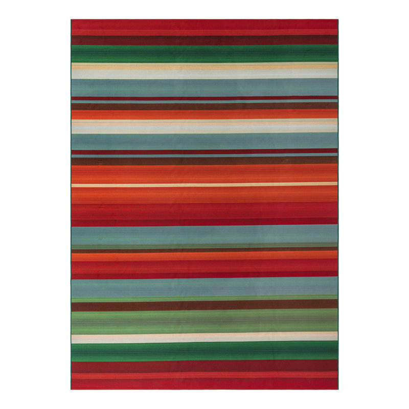 Tapis intérieur / extérieur à rayures Meliton - rouge / vert / bleu / orange, Rectangle 10 pi x 14 pi 1 po