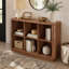 Bibliothèque à 6 cubes, bibliothèque horizontale de 40 po de large avec bordure incurvée, bibliothèque à 2 niveaux avec base en bois, base courte pour chambre à coucher, salon, bureau, noyer