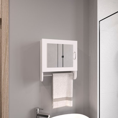 19.7" H X 17.7" W Mirror Medicine Cabinet With Towel Rack White, One Door With Two Interior Shelves For Bathroom, Kitchen White
