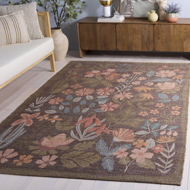 Saffron 405 Hand Woven Performance Floral Rug, Rectangle 5' x 8'