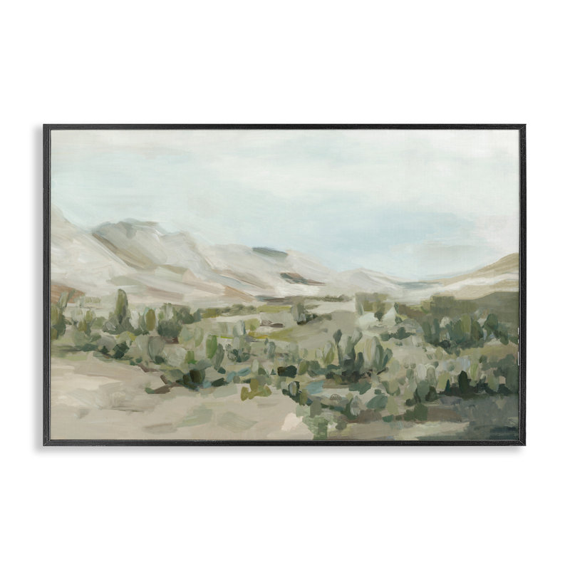 Désert de paysage majestueux, estampe numérique, design par Hannah Dawson, H 20 po x l 30 po, Giclée encadrée noir minuit