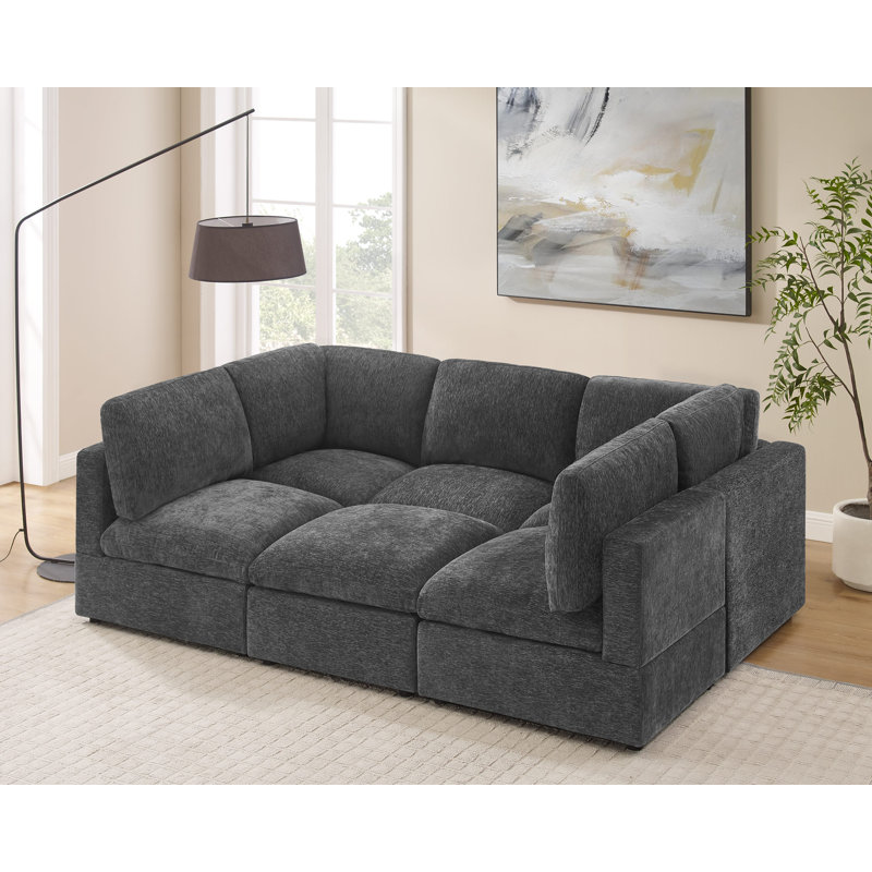 Canapé modulaire symétrique rembourré 6 pièces 6 pièces, Polyester gris