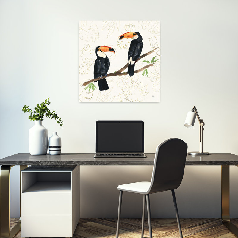 «Tropical Fun Bird I», fond floral abstrait, paysage tropical, art, H 18 po x l 18 po