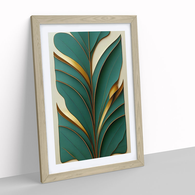 Leaf Art Deco No.5 - Print, Oak Framed, 36cm H x 27cm W, White