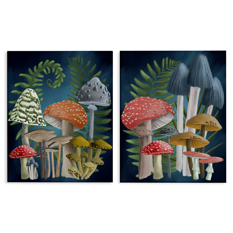 Ensemble de 2 impressions sur toile Mushroom Variétés Forest Ferns par Regina Moore, H 30 po x l 24 po