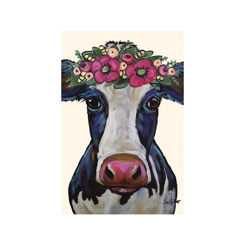 Cow Georgia Flower Crown by Hippie Hound Studios - Wrapped Canvas Gallery-Wrapped Canvas Giclee, 152.5 cm H x 101.5 cm W