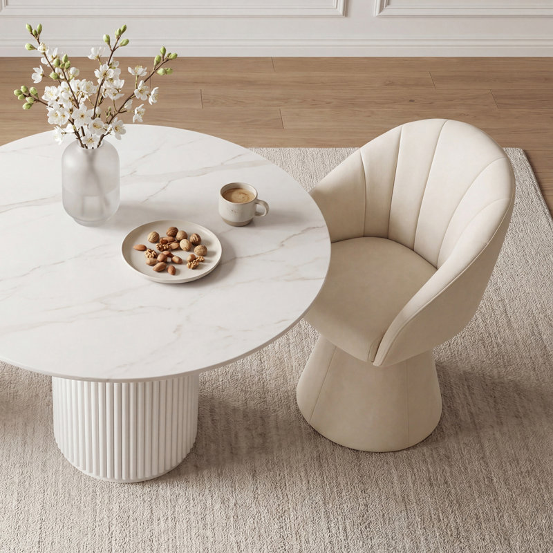 Chaise d'appoint rembourrée en tonneau avec tissu chenille, fauteuil de salle à manger pivotant, fauteuil de coiffeuse confortable avec dossier incurvé pour la salle de maquillage 