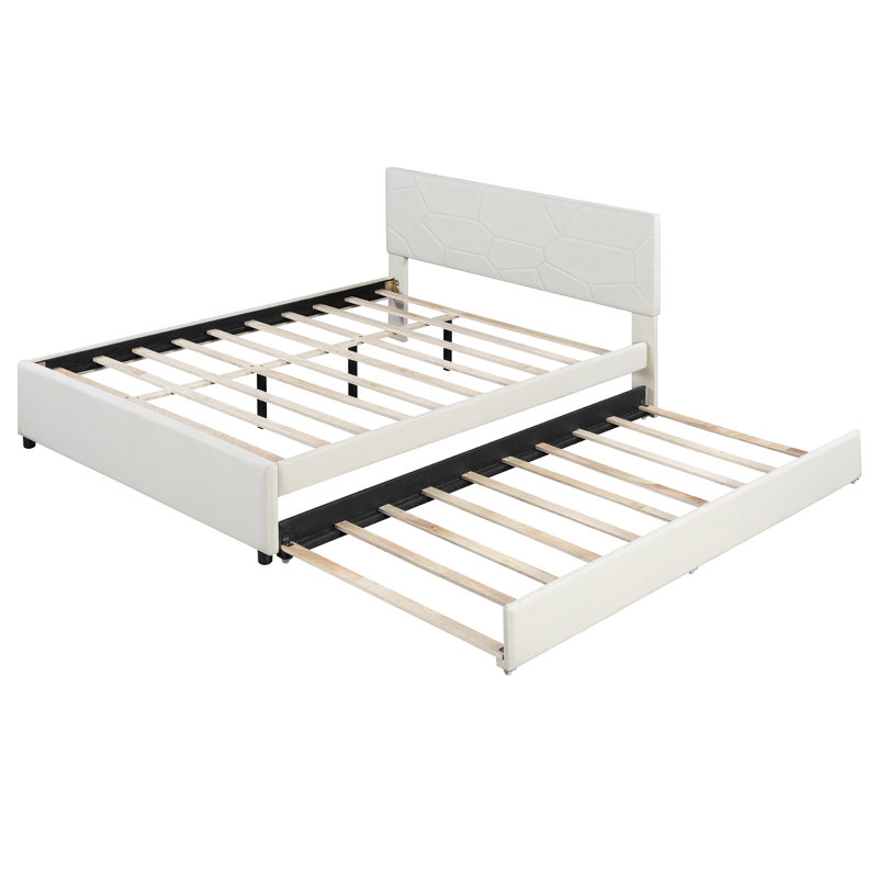 Lit plateforme tapissier Isolde, Beige, Grand lit