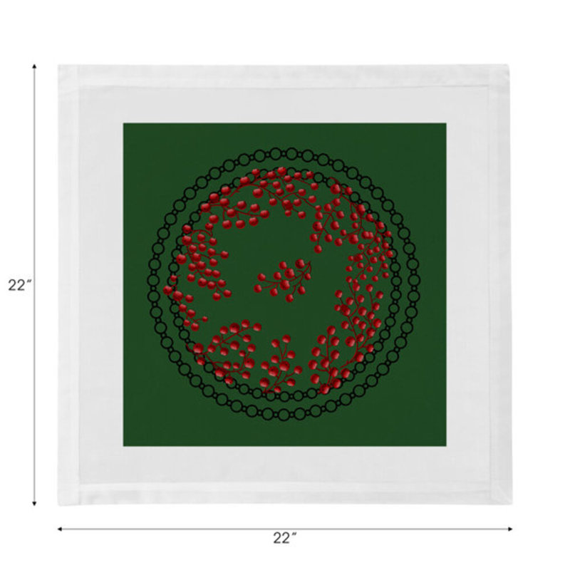 Christmas Berries Cotton Blend Square Napkins, Red Green