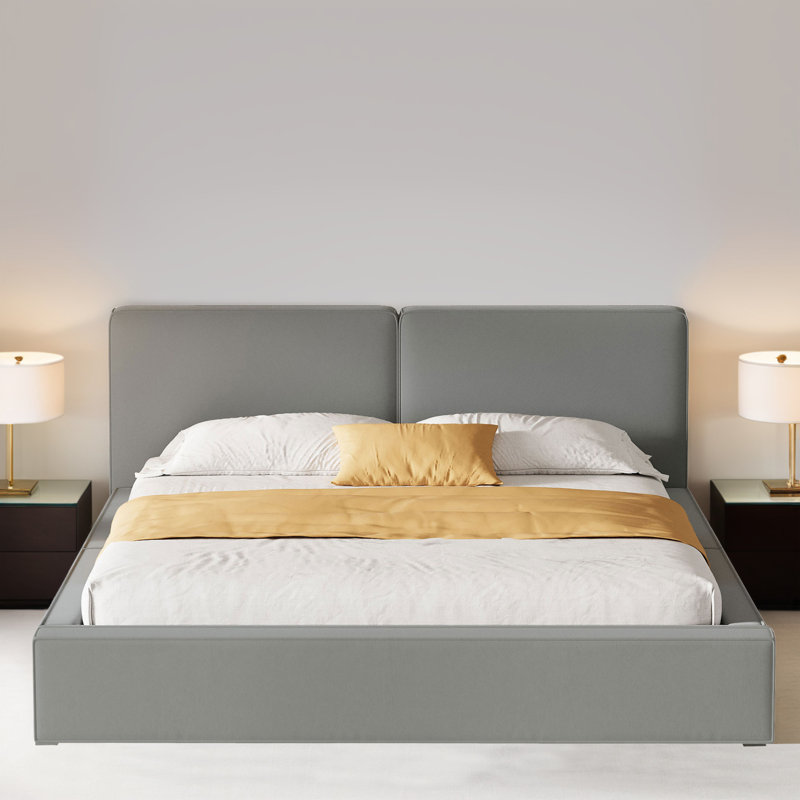 Queen Size Upholstered Platform Bed Frame, Gray