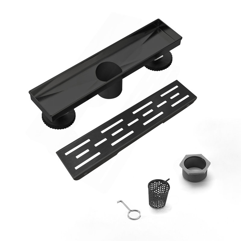 12 Inch Linear Shower Drain With Removable Brick Patterned Grate Cover, 304 Stainless Steel Shower Floor Drain With Hair Strainer And Leveling Feet