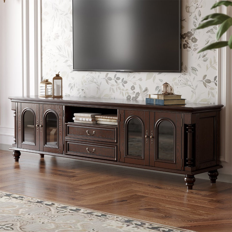 Meuble télé en bois massif de luxe clair, H 26 po x L 94,5 po x l 17,7 po, Bois espresso