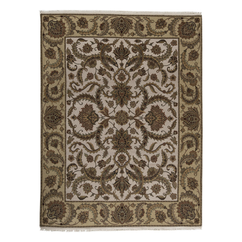 Tapis ivoire et doré de haute qualité noué à la main