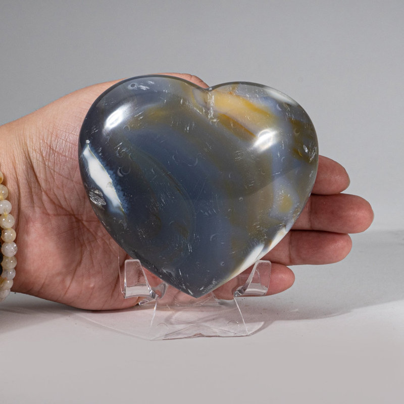 Blue Chalcedony Orca Stone Heart from Madagascar (0.9629 Lbs)