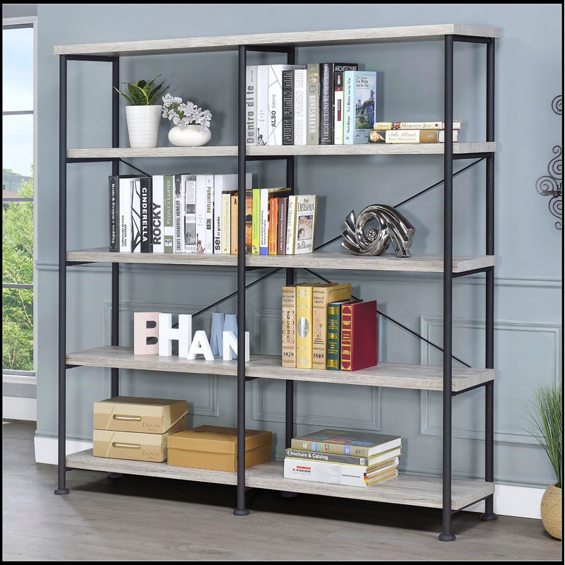 Fallon Analiese 4-Shelf Industrial Etagere Bookcase, Gray Driftwood