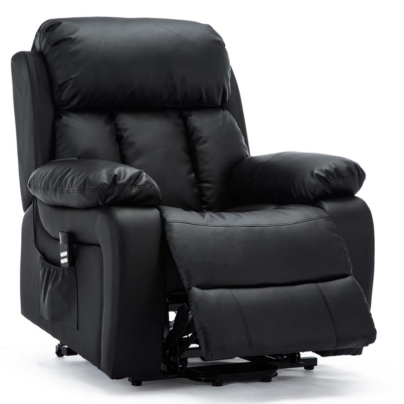96cm Wide Lift Assist Standard Recliner with Massager, Black, Dual Motor Lift Assist