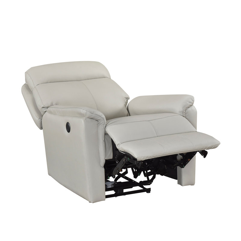 Fauteuil inclinable en cuir de luxe moderne 38,5 po avec port USB pour salon, gris clair, Gris clair