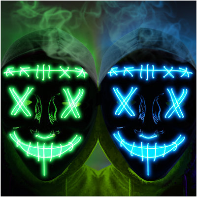 LED Light‑Up Halloween Costume Mask, PVC Purge‑Style Face Mask with Blue & Green Lights, Elastic Headband, 4 Lighting Modes for Holiday Parties