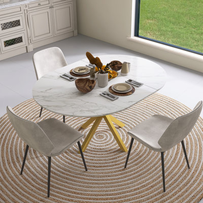 Table de salle à manger ronde moderne et simple avec pales extensibles, base en acier au carbone en X, robuste et durable, convenant aux restaurants, petits appartements et cuisines (peut accueillir 4 à 6 personnes) - Table seule