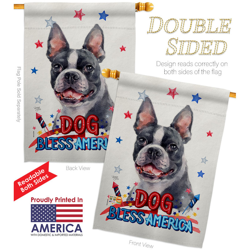 Drapeau de maison Patriotic Boston Terrier 2 faces en polyester 40 x 28 pi