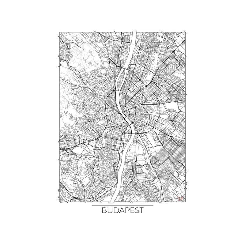 Budapest Minimal Urban Blueprint Map by Hubert Roguski - Wrapped Canvas Print, 152.5 cm H x 101.5 cm W