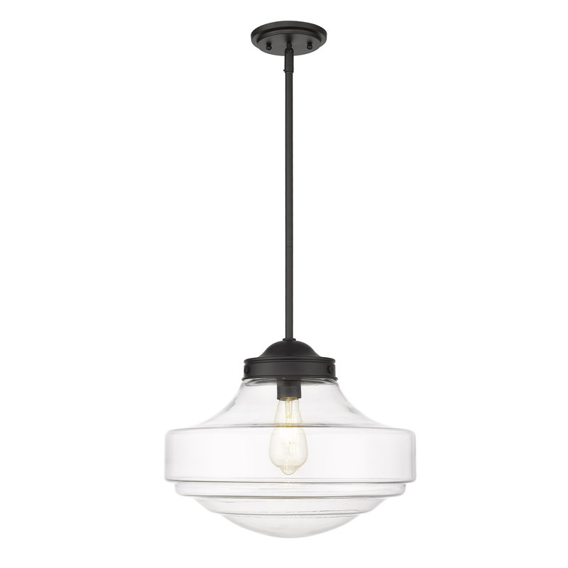 Melora 1 - Light Schoolhouse Pendant, Clear Glass, Matte Black