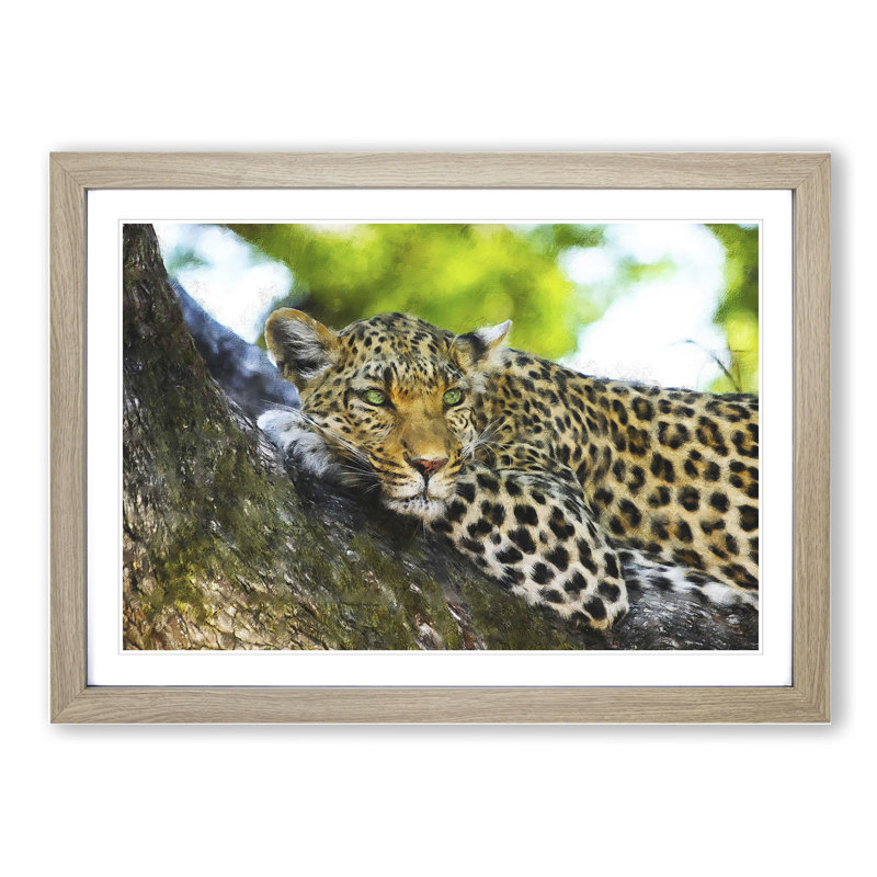 Leopard Vol.2 - Picture Frame Painting, Oak Framed, 36cm H x 48cm W x 2cm D