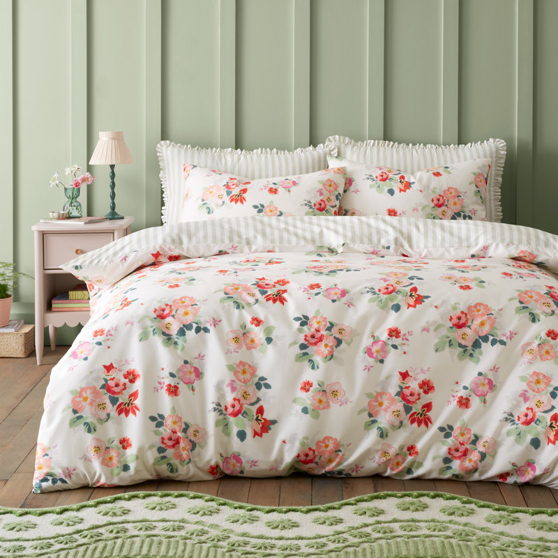 Floral Bunches Reversible Cotton Duvet Cover Set, Double