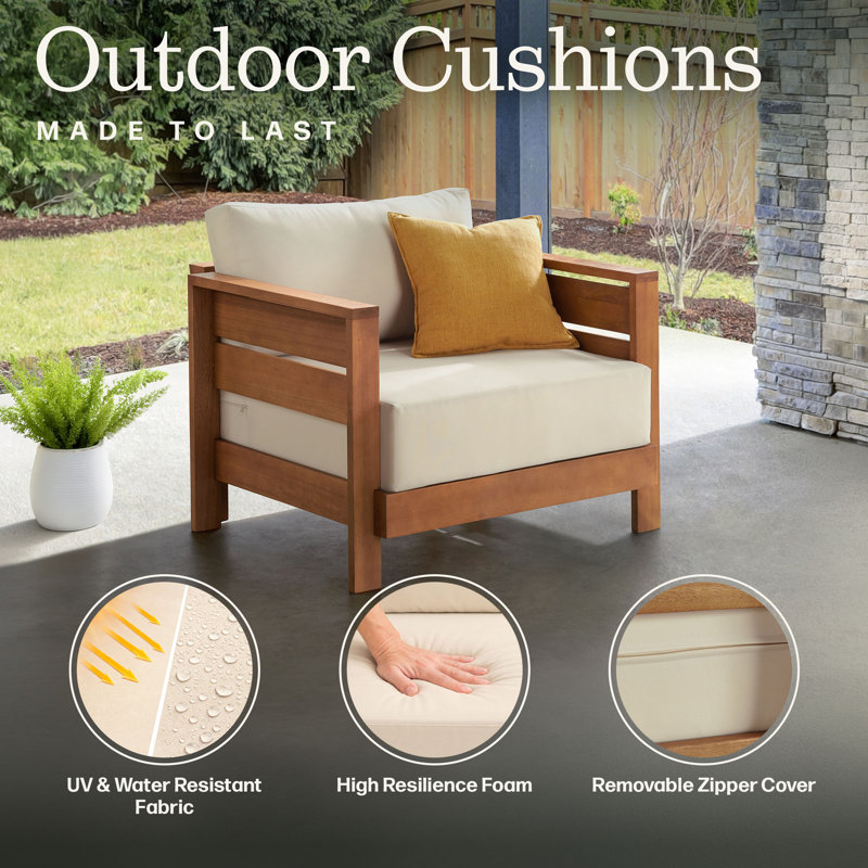 Barton 36" W Weather Resistant Solid Wood Patio Arm Chair , White