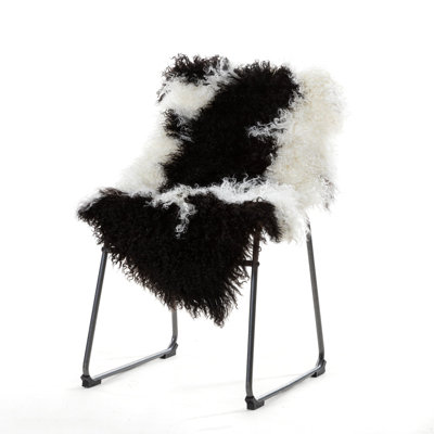 Black And White Mongolian Lamb Rug