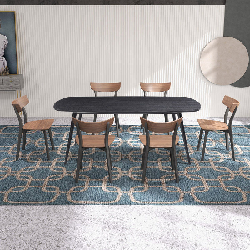Keeona Dining Table,Kitchen table,Dinning table with wood frame, Black, 41.4" W x 86.6" L