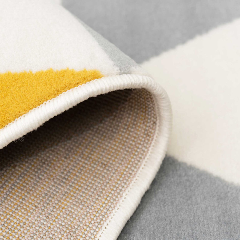 Zhora Tufted Ochre Grey Geometric Rug, Rectangle 80 x 150cm