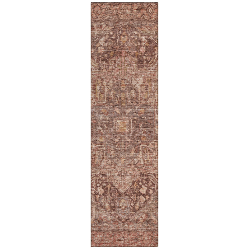 Machine Washable Indoor/Outdoor Claudian ACN1240 Burgundy Rug, Runner 2'3" x 7'6"