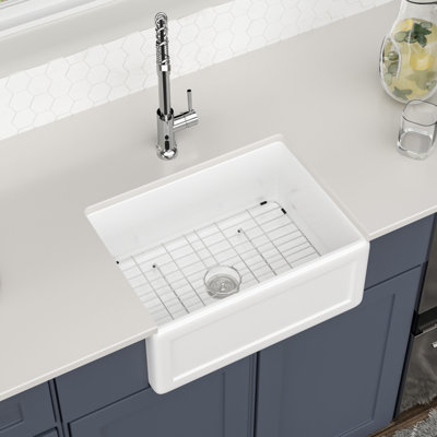 Évier de cuisine à cuve simple en céramique blanche à tablier frontal L 24 po x l 18 po