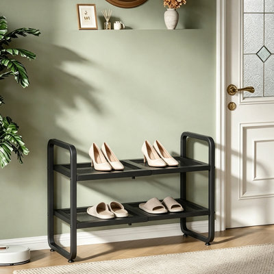 Range-chaussures réglable en hauteur à 2 niveaux, organisateur de chaussures en maille métallique empilable pour placard et vestibule, tablettes à grille dense pour chaussures, talons de sécurité, rangement pour chaussures peu encombrant pour le garage, les appartements,