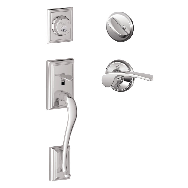 Addison Handleset with Deadbolt and Merano Door Lever and Rosette, Left , Bright Chrome
