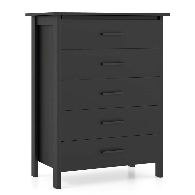 Modern 5 Drawer Chest Storage Dresser Cabinet With Metal Handles, Black