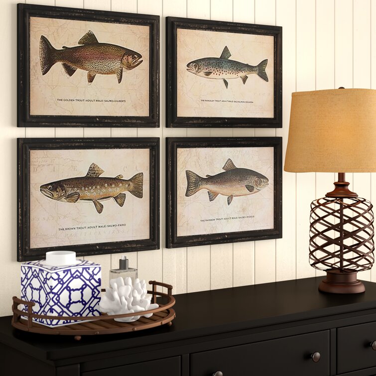Trout Fly Fishing Wall Art Set of Four Hand Signed Fishing