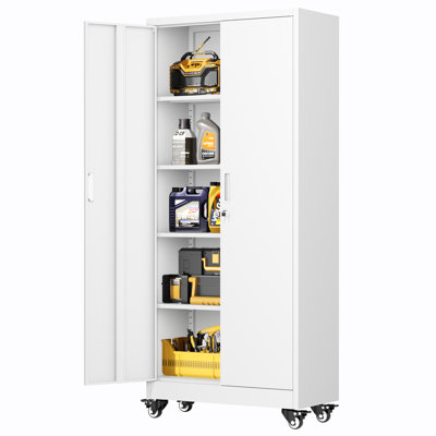Armoires de rangement en métal avec roulettes, armoire à outils roulante avec portes verrouillables et tablettes réglables (H 73 po x l 32 po x P 16 po)