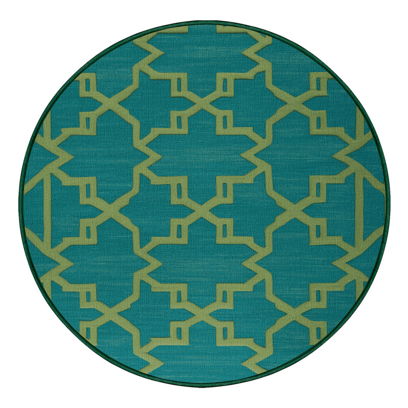 Machine Washable Trellis Green Area Rug, Round 6'