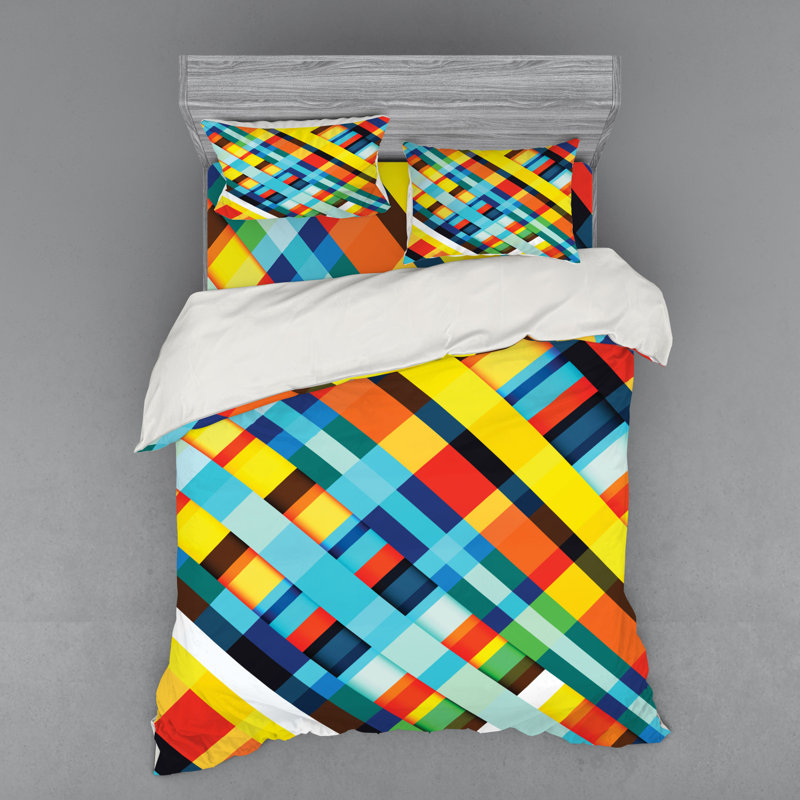 Modern & Contemporary Polyester Abstract Coverlet, Queen Duvet Cover + 3 Additional Pieces