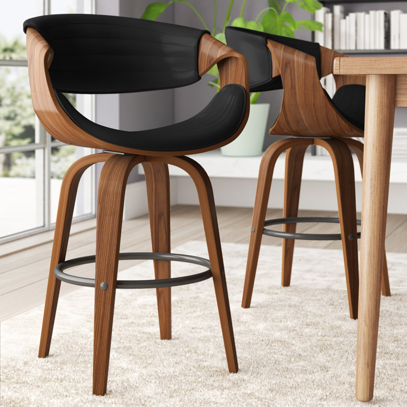 Tabouret de bar et de comptoir Arabelle, Noir, Noyer / noir, Tabouret de comptoir (siège d'une hauteur de 26 p