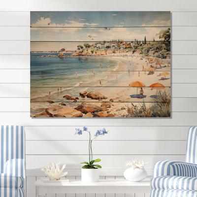 «Vintage Beach Day Tranquitt III» - Sable de plage côtière sur bois