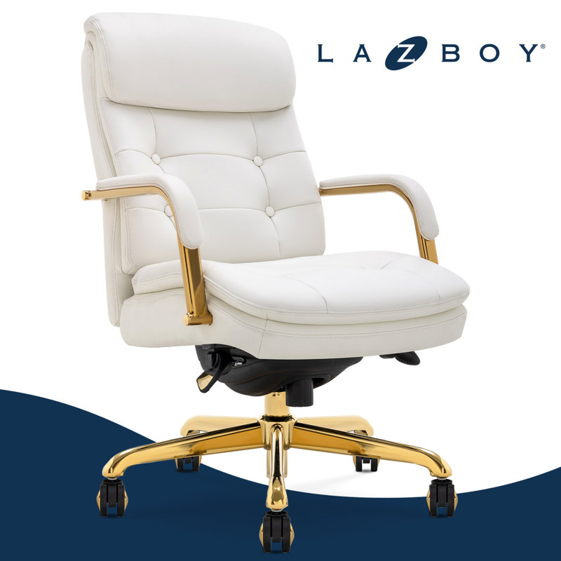 Sonata Leather Swivel Executive Office Chair, White, Gold