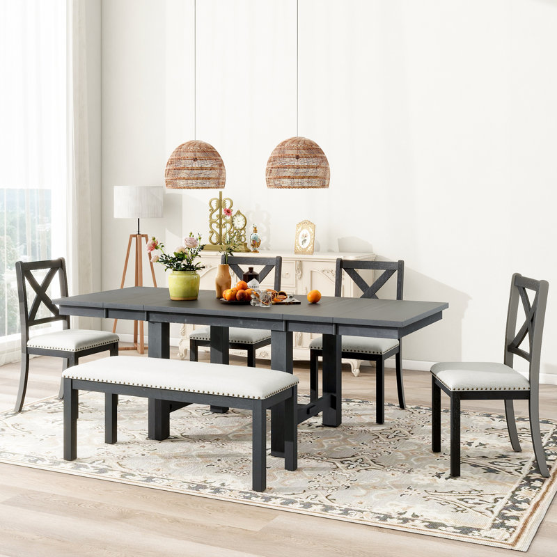 Zelmiro 6 - Person Extendable Solid Wood Solid Wood Top Four Leg Dining Set, Black