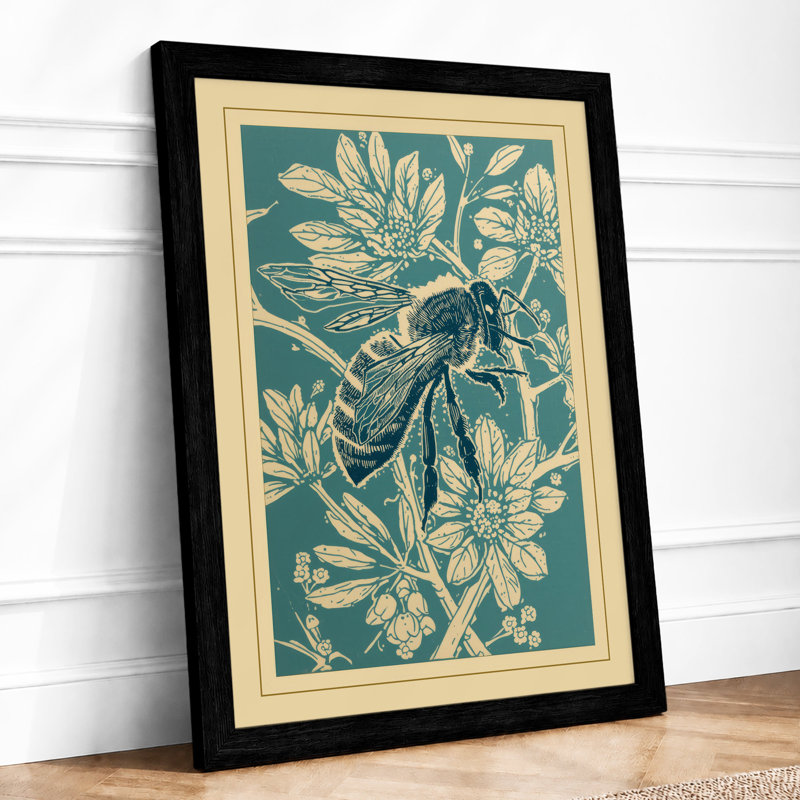 Bee Among Botanicals Botanical - Framed Print, Black, A4 - 29.7 x 21.0 cm