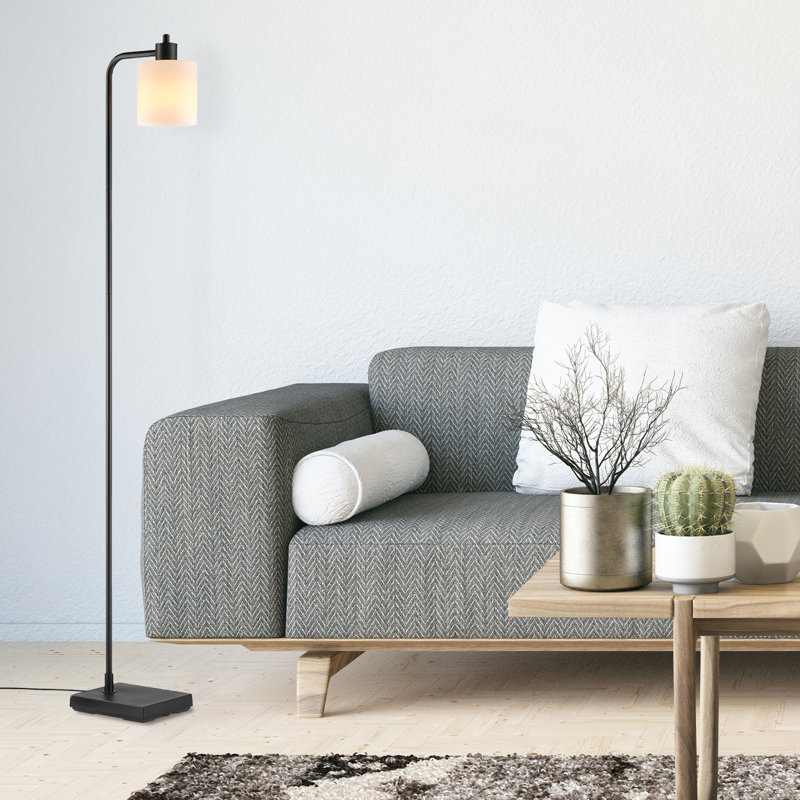Lampe sur pied 62 pouces noir mat avec abat-jour en plastique givré