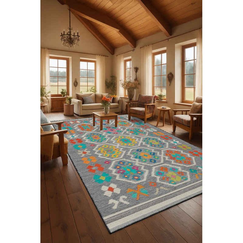 Tapis gris tissé traditionnel Mosso, 4'11" x 7'7"
