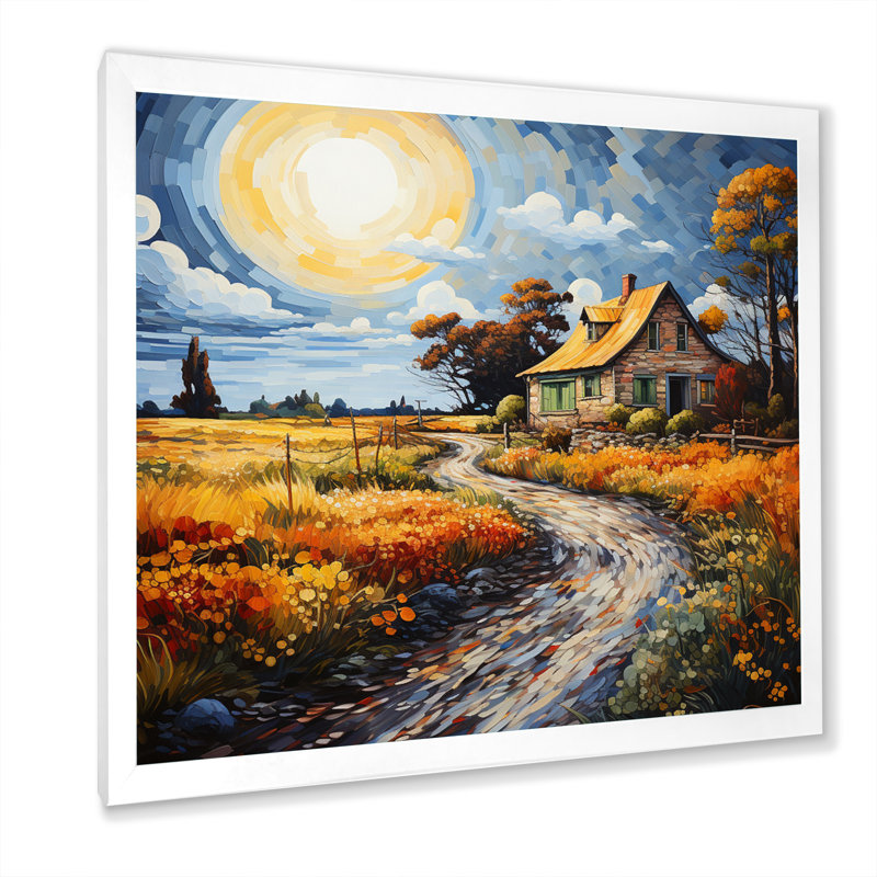 Farmhouse Timeless Abode Pointillism - Countryside Wall Art Living Room, Cadre simple blanc, H 36 po x l 36 po x P 1,5 po