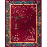 Antique Art Deco Room Size Wool Purple Rug